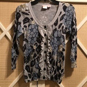 Printed Cardigan w/front ruffle